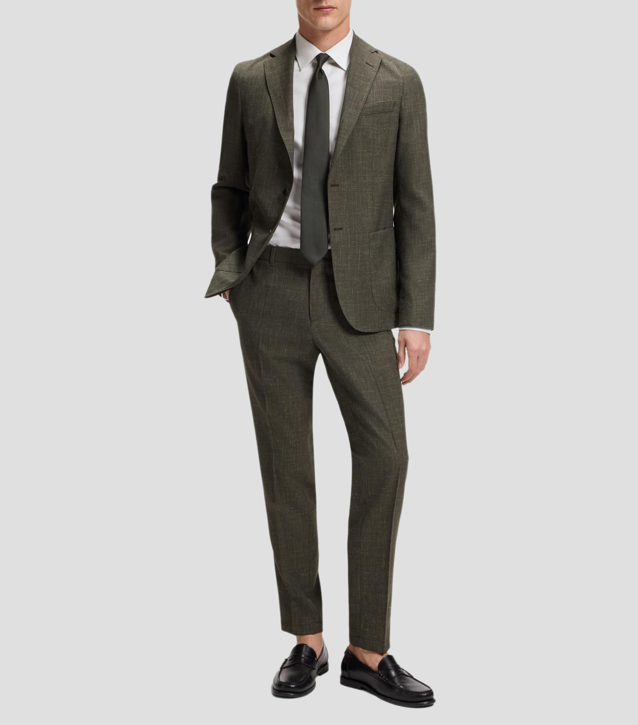Pantalón slim de lana virgen y lino Hombre